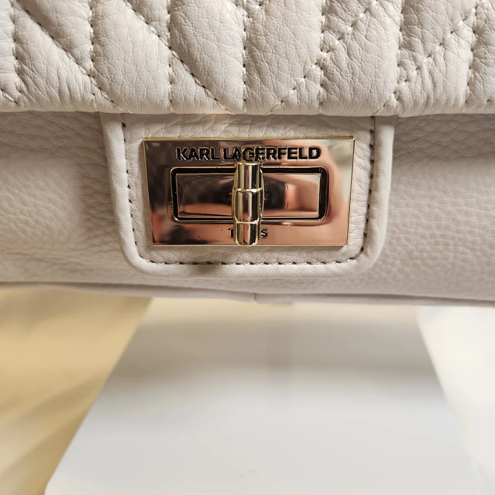 Karl Lagerfeld Paris Agyness Quilted Leather Shoulder Bag In Cream - Picture 3 of 16